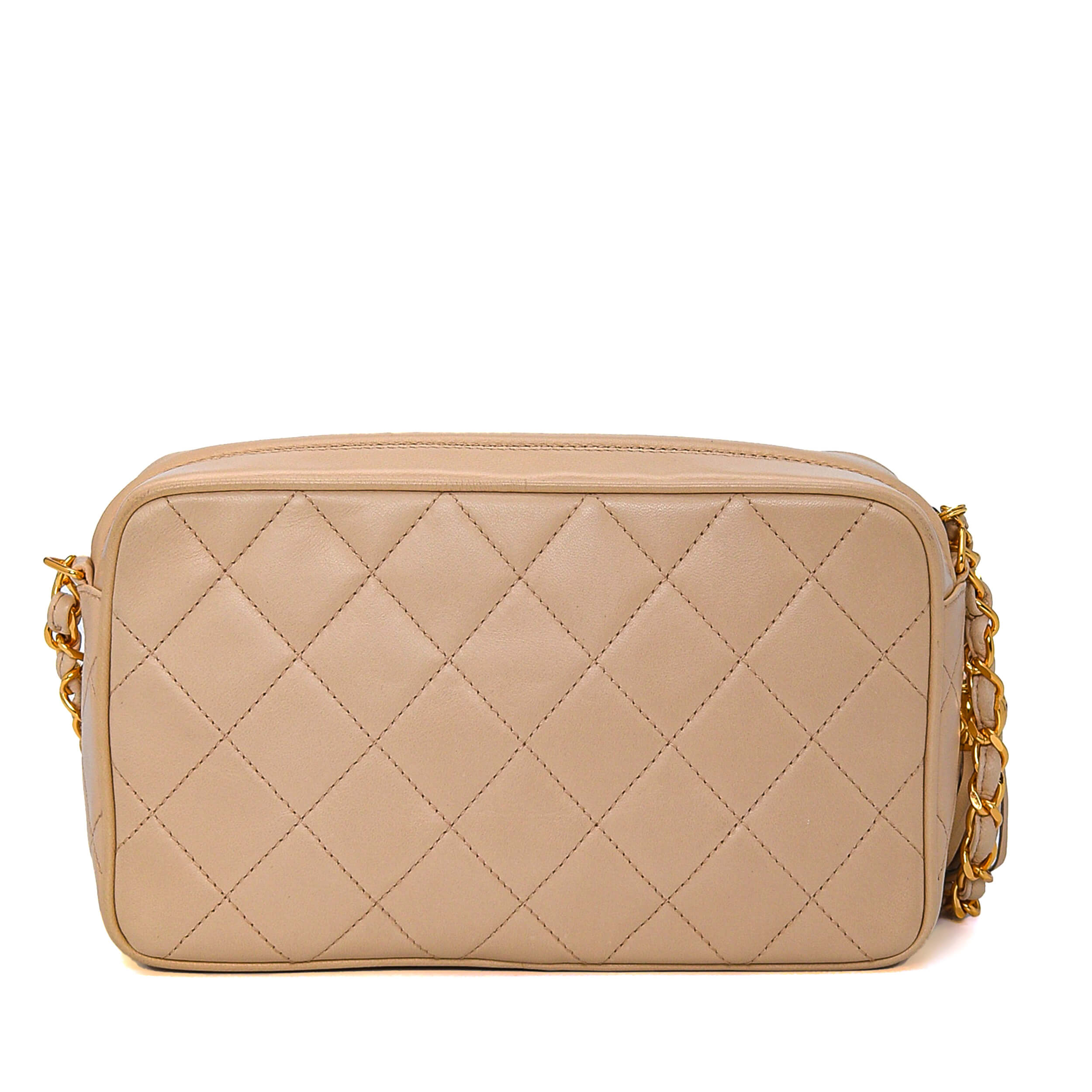 Chanel - Beige Quilted Lambskin Leather Fringee Camera Bag